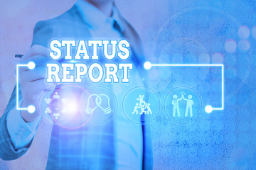 Word writing text Status Report. Business photo showcasing document relating a situation of something such as a project