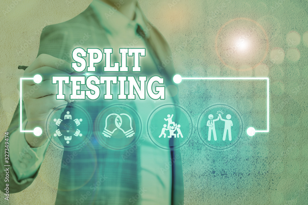 Poster word writing text split testing. business photo showcasing issuing the traffic of a website between 
