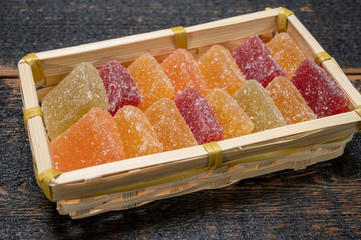 Tasty french dessert, natural fruit pate jellies or madmalade