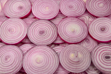 Onion slices as a background. Top view.