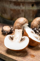 Cave brown champignon mushrooms ready to eat