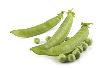 Pea and pods isolated on white