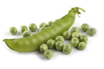 Pea and pods isolated on white
