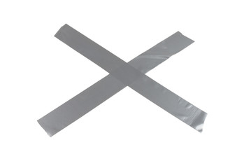 Silver scotch tape pieces isolated on white background.