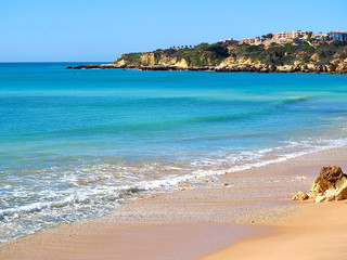 Romantic coast of Albufeira in Portugal with blue Atlantic ocean