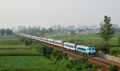 Xuchang,China-08/24/2015:SS8 pulled Zhengzhou Guangzhou T255 times through Xuchang South Ring overpass