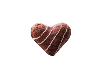 Heart shaped brownie cake isolated on whit background