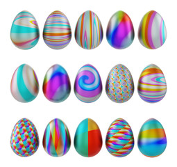 colored easter eggs stand in a row on a isolated background. 3d illustration