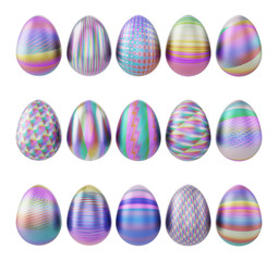 colored easter eggs stand in a row on a isolated background. 3d illustration