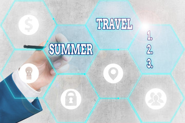 Conceptual hand writing showing Summer Travel. Concept meaning specific trip or journey usually for...
