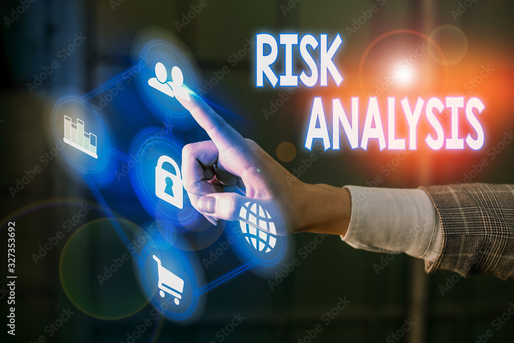 Poster writing note showing risk analysis. business concept for review of the risks associated with a parti