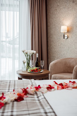 Romance in the bedroom with tulips