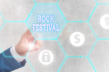 Word writing text Rock Festival. Business photo showcasing Largescale rock music concert featuring...