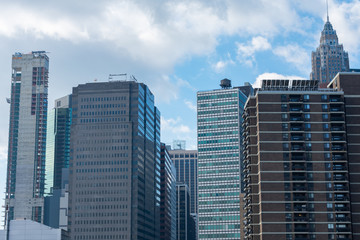 Fototapeta na wymiar Lower Manhattan New York City Skyline Scene with Old and Modern Skyscrapers