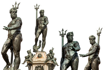 Collection of the bronze statue of Neptune isolated in white background (1566), Roman God, fountain...