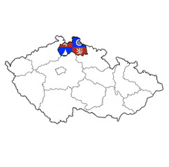 liberec region on administration map of Czech Republic