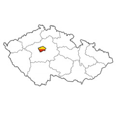 Prague region on administration map of Czech Republic