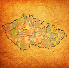 Prague region on administration map of Czech Republic