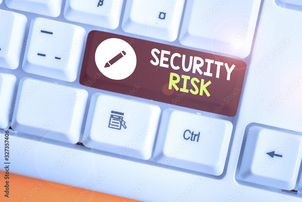 Poster writing note showing security risk. business concept for possesses a possible threat to the security
