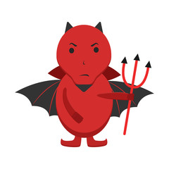 Red devil with black wings and pitchfork