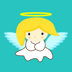 Saint Holy Angel in white dress with halo and yellow hair on green background stock vector illustration