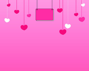 Pink love heart on pastel pink background for Valentine's day, love season. group of lovely heart on abstract background with pink, red, white, banner box. Vector illustration.flat style.