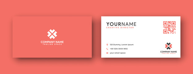 business card design . double sided business card template modern and clean style . flat living coral color