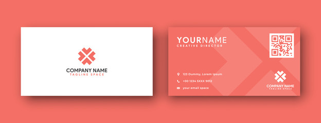 business card design . double sided business card template modern and clean style . flat living coral color