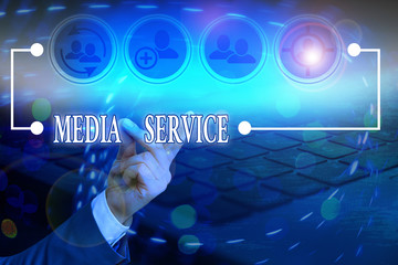Conceptual hand writing showing Media Service. Concept meaning server programs that delivers...