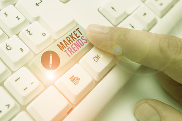 Word writing text Market Trends. Business photo showcasing Changes and developments in buying and...