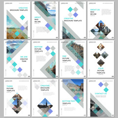 Creative brochure templates with colorful cubes, trendy geometric abstract background. Covers design templates for flyer, leaflet, brochure, report, presentation, advertising, magazine.