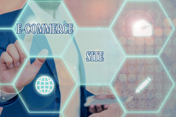 Conceptual hand writing showing E Commerce Site. Concept meaning activity of buying or selling of...