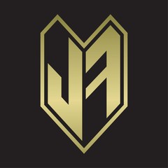 JF Logo monogram with emblem line style isolated on gold colors