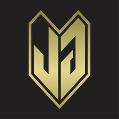 JG Logo monogram with emblem line style isolated on gold colors