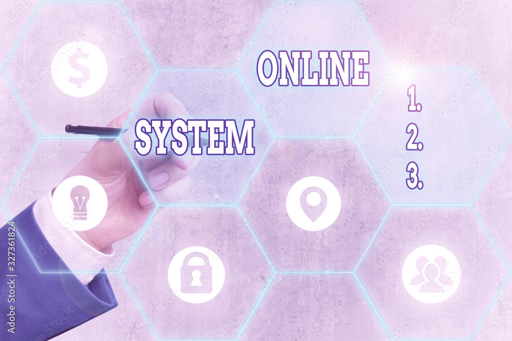 Poster conceptual hand writing showing system online. concept meaning when a device can readily communicate