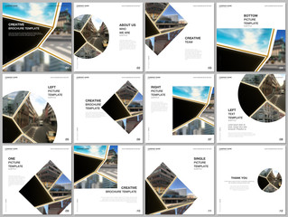 Brochure layout of square format covers design templates for square flyer leaflet, brochure design, report. Abstract black and golden project with clipping mask, geometric shapes for your photo.