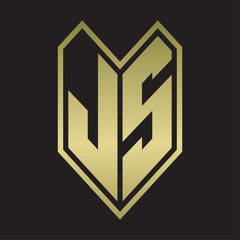 JS Logo monogram with emblem line style isolated on gold colors
