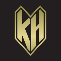KH Logo monogram with emblem line style isolated on gold colors