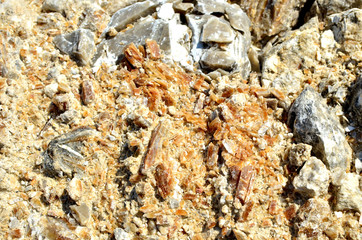 Natural gray gypsum stone. Close up image of stones with black and white. Industrial mining area. Limestone mining, quarry - Image