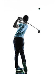 Man Golf golfer golfing isolated shadow silhouette white background