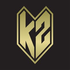KZ Logo monogram with emblem line style isolated on gold colors
