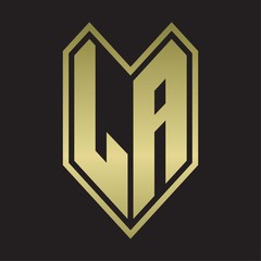 LA Logo monogram with emblem line style isolated on gold colors