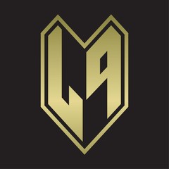 LP Logo monogram with emblem line style isolated on gold colors