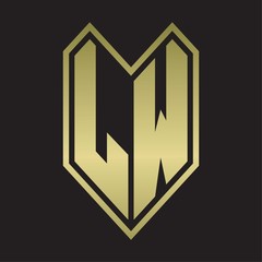 LW Logo monogram with emblem line style isolated on gold colors