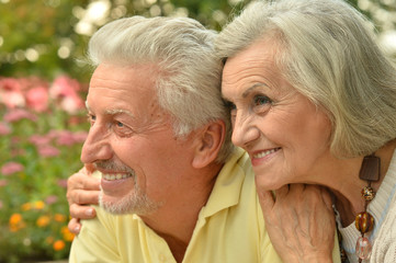 Beautiful caucasian senior couple in the park