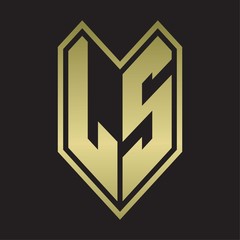 LS Logo monogram with emblem line style isolated on gold colors