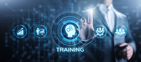 Training webinar Business development education concept on screen.