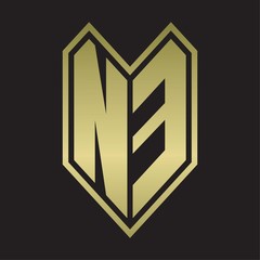 NE Logo monogram with emblem line style isolated on gold colors