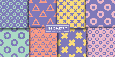 geometry pastel seamless pattern set, Abstract background, Decorative wallpaper.