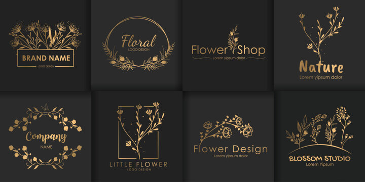 Set of luxury floral wedding logos. Design for invitation